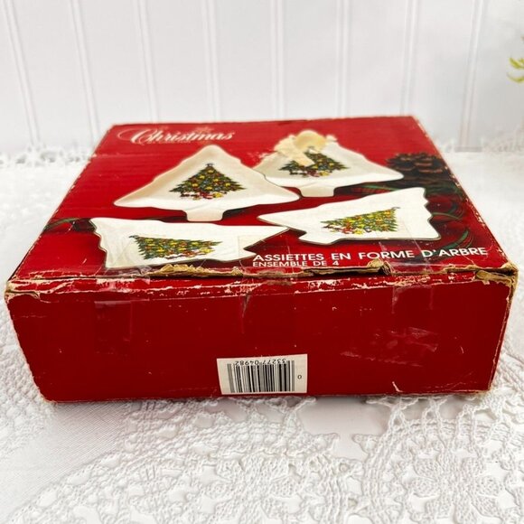 Vintage Christmas By Carlton Set of 4 Tree Shaped Dishes Mount Clemens Pottery - Picture 10 of 11